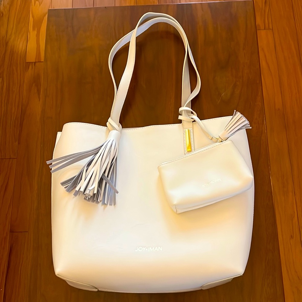Joy & Iman Off White Tote Bag Gold Trim and Internal Removable Pocket Organizer